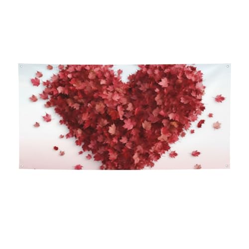 Banner für drinnen und draußen, personalisierbar, Ahornblätter, Herzbanner, Partyschilder, wiederverwendbar, blanko, 300D-Polyester, Dekoration, Banner für Party-Dekoration von PAQOLSMCKR