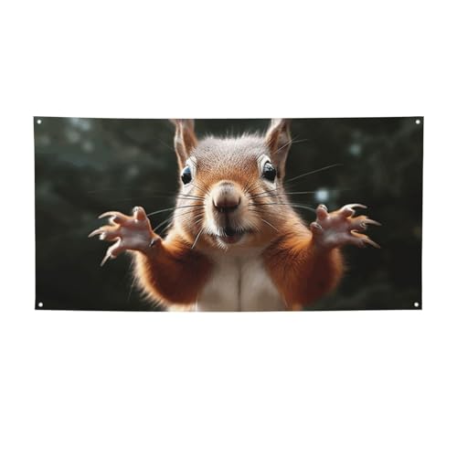 Banner für drinnen und draußen, personalisierbar, Eichhörnchen, lustige Tierbanner, Partyschilder, wiederverwendbar, leeres Schild, 300D Polyester, Dekoration, Banner für Party-Dekoration von PAQOLSMCKR