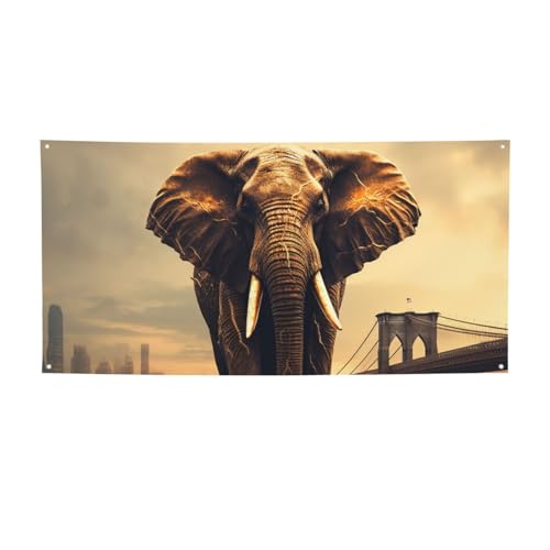 Banner für drinnen und draußen, personalisierbar, Elefant auf einer Brücke, Banner, Partyschilder, wiederverwendbar, leeres Schild, 300D Polyester, Dekoration, Banner für Party-Dekoration von PAQOLSMCKR
