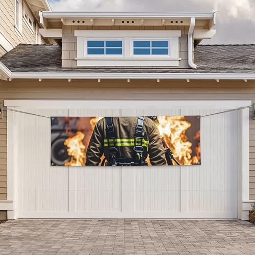 Banner für drinnen und draußen, personalisierbar, Feuerwehrmann, Flammenbanner, Partyschilder, wiederverwendbar, leeres Schild, 300D Polyester, Dekoration, Banner für Party-Dekoration von PAQOLSMCKR