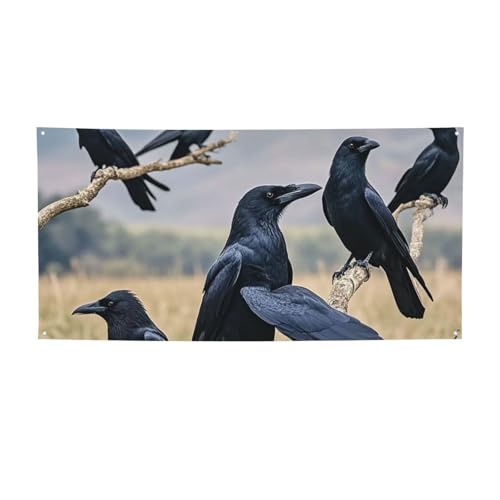 Banner für drinnen und draußen, personalisierbar, Krähenvögel, Partyschilder, wiederverwendbar, leeres Schild, 300D-Polyester, Dekoration, Banner für Party-Dekoration von PAQOLSMCKR