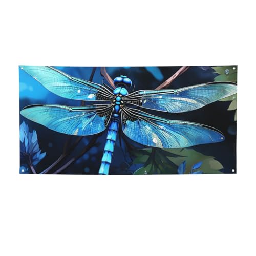 Banner für drinnen und draußen, personalisierbar, Kunst, blaue Libellen-Banner, Partyschilder, wiederverwendbar, blanko, 300D-Polyester, Dekoration, Banner für Party-Dekoration von PAQOLSMCKR