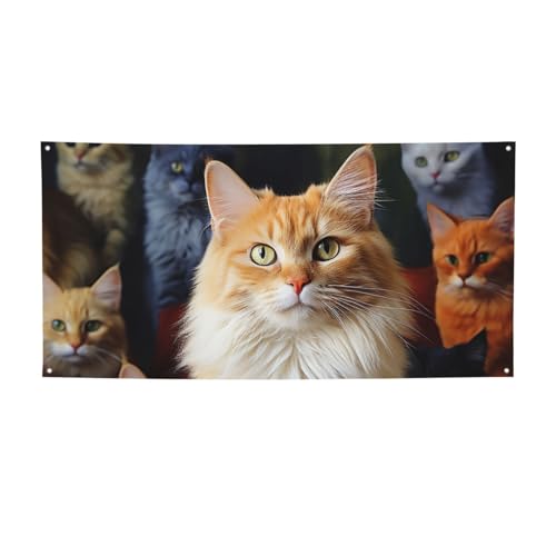 Banner für drinnen und draußen, personalisierbar, Motiv: Katzen, Tierbanner, Partyschilder, wiederverwendbar, blanko, 300D-Polyester, Dekoration, Banner für Party-Dekoration von PAQOLSMCKR