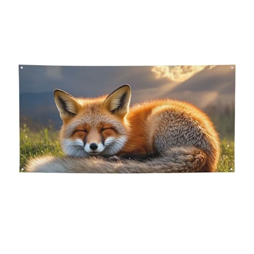 Banner für drinnen und draußen, personalisierbar, Motiv: schlafender Fuchs, Partyschilder, wiederverwendbar, leeres Schild, 300D Polyester, Dekoration, Banner für Party-Dekoration von PAQOLSMCKR