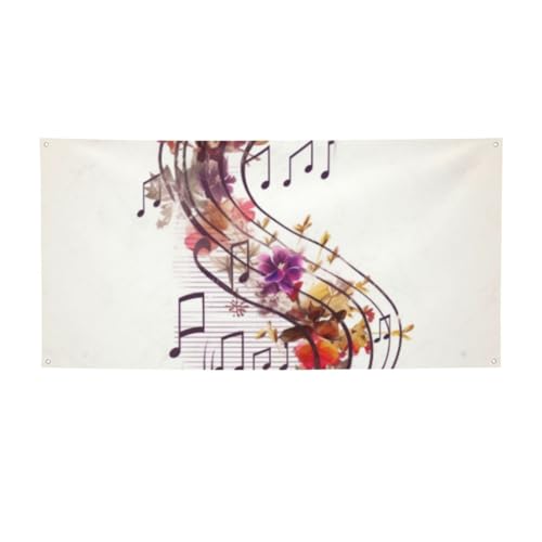 Banner für drinnen und draußen, personalisierbar, Musiknoten, Blumenbanner, Partyschilder, wiederverwendbar, blanko, 300D Polyester, Dekoration, Banner für Party-Dekoration von PAQOLSMCKR