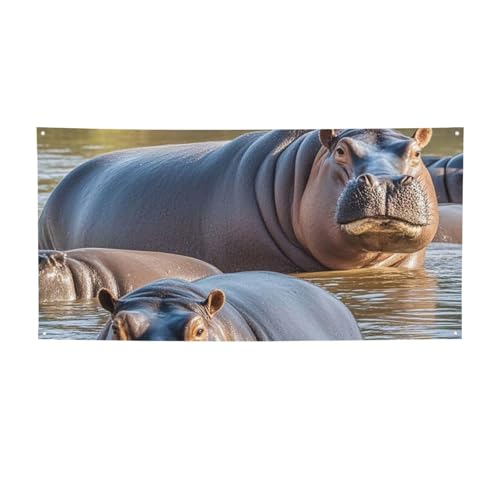 Banner für drinnen und draußen, personalisierbar, Nilpferd-Banner, Partyschilder, wiederverwendbar, blanko, 300D-Polyester, Dekoration, Banner für Party-Dekoration von PAQOLSMCKR