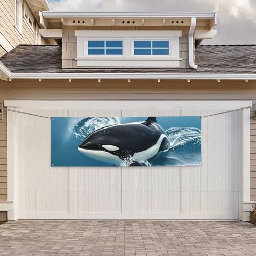 Banner für drinnen und draußen, personalisierbar, Orca-Killer-Wal-Banner, Partyschilder, wiederverwendbar, leeres Schild, 300D-Polyester, Dekoration, Banner für Party-Dekoration von PAQOLSMCKR