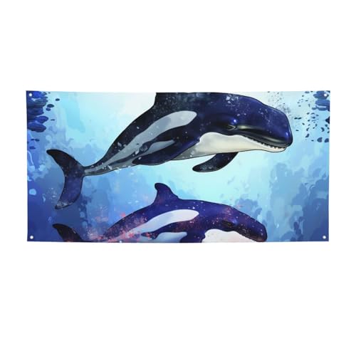 Banner für drinnen und draußen, personalisierbar, Orca-Killer-Wal-Banner, Partyschilder, wiederverwendbar, leeres Schild, 300D-Polyester, Dekoration, Banner für Party-Dekoration von PAQOLSMCKR