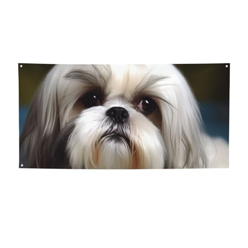 Banner für drinnen und draußen, personalisierbar, Shih Tzu Hunde-Banner, Partyschilder, wiederverwendbar, leeres Schild, 300D-Polyester, Dekoration, Banner für Party-Dekoration von PAQOLSMCKR