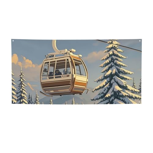 Banner für drinnen und draußen, personalisierbar, Skilift mit Tannenbaum-Banner, Partyschilder, wiederverwendbar, blanko, 300D-Polyester, Dekoration, Banner für Party-Dekoration von PAQOLSMCKR