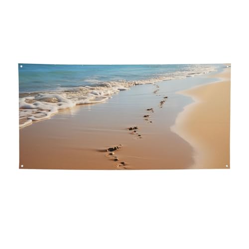 Banner für drinnen und draußen, personalisierbar, Strand-Fußabdrücke, Banner, Partyschilder, wiederverwendbar, blanko, 300D-Polyester, Dekoration, Banner für Party-Dekoration von PAQOLSMCKR