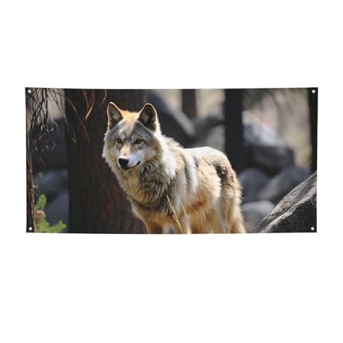 Banner für drinnen und draußen, personalisierbar, Wildtierwolf, Partyschilder, wiederverwendbar, blanko, 300D-Polyester, Dekoration, Banner für Party-Dekoration von PAQOLSMCKR