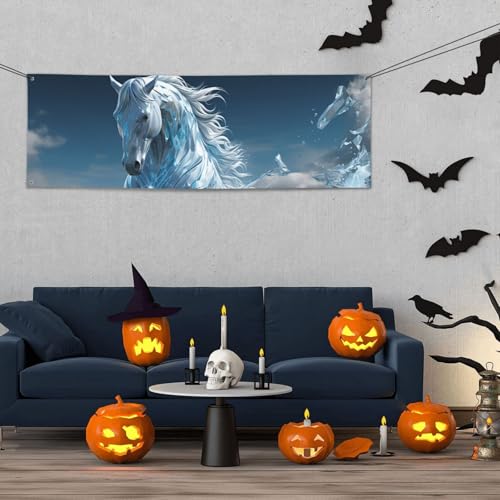Banner für drinnen und draußen, personalisierbar, blaues Eispferd-Banner, Partyschilder, wiederverwendbar, blanko, 300D-Polyester, Dekoration, Banner für Party-Dekoration von PAQOLSMCKR
