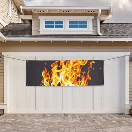 Banner für drinnen und draußen, personalisierbar, brüllende Flamme, Banner, Partyschilder, wiederverwendbar, leeres Schild, 300D Polyester, Dekoration, Banner für Party-Dekoration von PAQOLSMCKR
