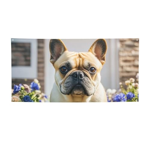 Banner für drinnen und draußen, personalisierbar, französische Bulldogge, niedliche Banner, Partyschilder, wiederverwendbar, leeres Schild, 300D-Polyester, Dekoration, Banner für Party-Dekoration von PAQOLSMCKR