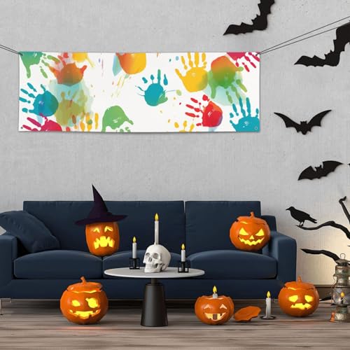 Banner für drinnen und draußen, personalisierbar, für Kinder, Handabdruck, Banner, Partyschilder, wiederverwendbar, blanko, 300D-Polyester, Dekoration, Banner für Party-Dekoration von PAQOLSMCKR
