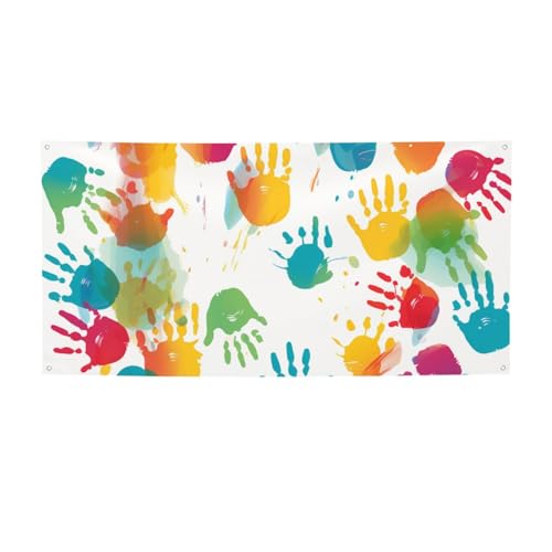 Banner für drinnen und draußen, personalisierbar, für Kinder, Handabdruck, Banner, Partyschilder, wiederverwendbar, blanko, 300D-Polyester, Dekoration, Banner für Party-Dekoration von PAQOLSMCKR