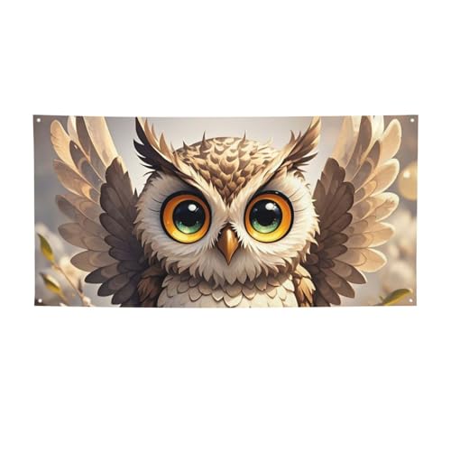 Banner für drinnen und draußen, personalisierbar, niedliche Eulen-Banner, Partyschilder, wiederverwendbar, leeres Schild, 300D-Polyester, Dekoration, Banner für Party-Dekoration von PAQOLSMCKR