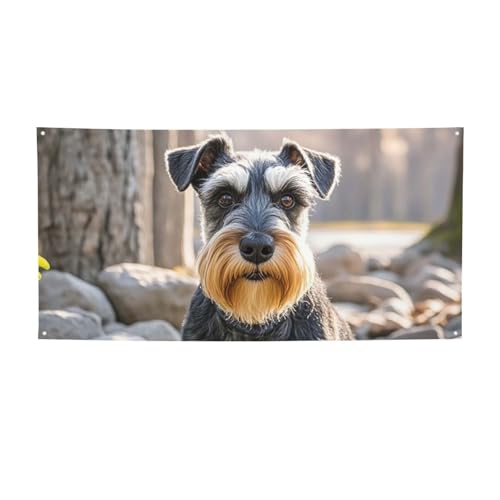 Banner für drinnen und draußen, personalisierbar, niedlicher Schnauzer-Hund, Partyschilder, wiederverwendbar, blanko, 300D-Polyester, Dekoration, Banner für Party-Dekoration von PAQOLSMCKR