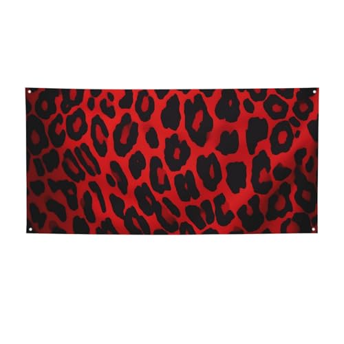 Banner für drinnen und draußen, personalisierbar, rotes Leopardenmuster, Banner, Partyschilder, wiederverwendbar, blanko, 300D Polyester, Dekoration, Banner für Party-Dekoration von PAQOLSMCKR