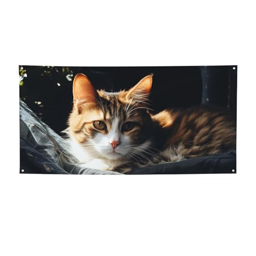 Banner für drinnen und draußen, personalisierbar, ruhende Katze, Partyschilder, wiederverwendbar, leeres Schild, 300D Polyester, Dekoration, Banner für Party-Dekoration von PAQOLSMCKR