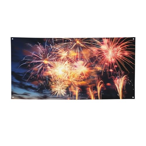 Banner für drinnen und draußen, personalisierbar, schönes Feuerwerk, Banner, Partyschilder, wiederverwendbar, leeres Schild, 300D Polyester, Dekoration, Banner für Party-Dekoration von PAQOLSMCKR