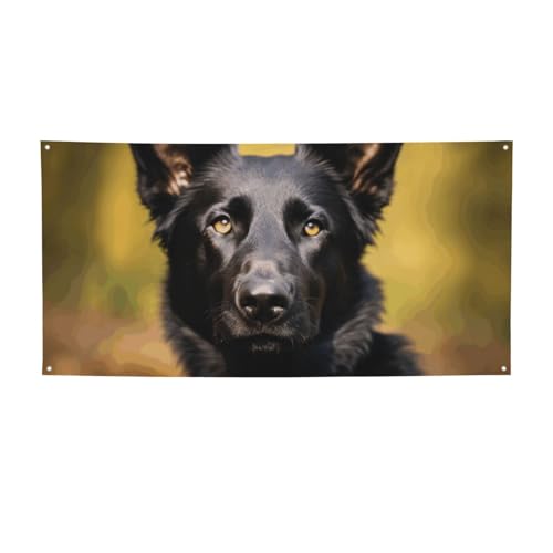 Banner für drinnen und draußen, personalisierbar, schwarz, deutscher Schäferhund, Partyschilder, wiederverwendbar, blanko, 300D-Polyester, Dekoration, Banner für Party-Dekoration von PAQOLSMCKR