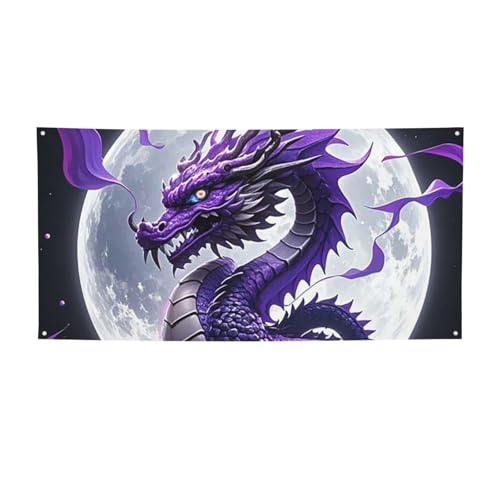 Banner für drinnen und draußen, personalisierbar, violetter Drache, violetter Mond, Partyschilder, wiederverwendbar, leeres Schild, 300D Polyester, Dekoration, Banner für Party-Dekoration von PAQOLSMCKR