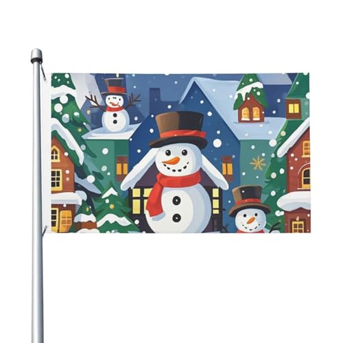 Flagge, 90 x 152 cm, doppelseitiges Banner, Dekoration, Outdoor-Flaggen, Weihnachten, Schneemänner und Häuser, Flagge, 200D, schwere Gartenflaggen, Messingösen, Segeltuch, Kopfzeile, Außenhofbanner Flagge, 90 x 152 cm, doppelseitiges Banner, Dekoration, Outdoor-Flaggen, Weihnachten, Schneemänner und Häuser, Flagge, 200D, schwere Gartenflaggen, Messingösen, Segeltuch, Kopfzeile, Außenhofbanner von PAQOLSMCKR