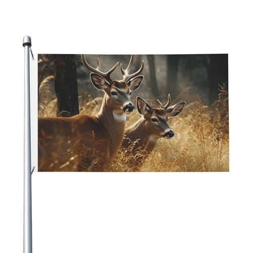Flagge 90 x 152 cm Doppelseitiges Banner Dekoration Outdoor Flagge Natur Wildtier Hirsche Flaggen 200D Schwere Gartenflaggen Messing Ösen Leinwand Header Außen Hof Banner für Urlaub von PAQOLSMCKR