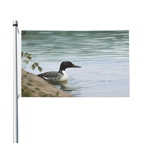 Flagge 90 x 152 cm Doppelseitiges Banner Dekoration Outdoor Flaggen Loon Natur Vögel Flagge 200D Schwere Gartenflaggen Messing Ösen Leinwand Header Außen Hof Banner für Urlaub von PAQOLSMCKR