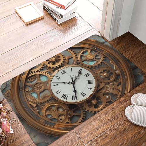 Fußmatte 60 x 40 cm, rutschfeste Schmutzfangmatte, maschinenwaschbar, rostige Steampunk-Uhr, Eingangsmatte, Bodenmatte für Garage, Terrasse, Veranda, Bauernhaus von PAQOLSMCKR