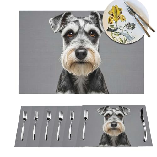 Platzset 6er Set PVC Schnauzer Platzsets rutschfest Tischmatten Schnauzer Platzset für Küche Hitzebeständig Desktop Schutzmatte für Esstisch Platzset 6er Set PVC Schnauzer Platzsets rutschfest Tischmatten Schnauzer Platzset für Küche Hitzebeständig Desktop Schutzmatte für Esstisch von PAQOLSMCKR
