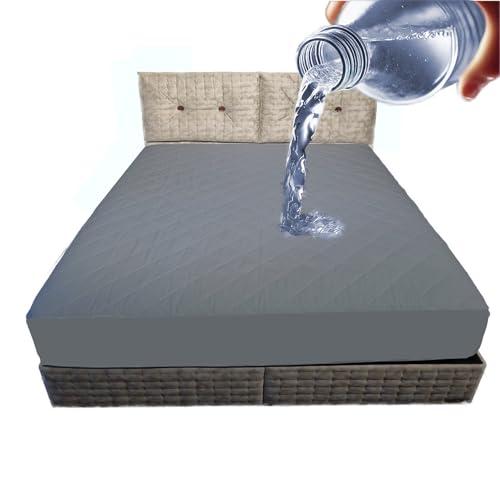 Matratzenschoner aus Baumwolle, wasserdicht, gesteppt mit Anti-Allergie, milbendicht, weich und leise, atmungsaktiv (Grau, 160 x 200 cm) von PAR-FET