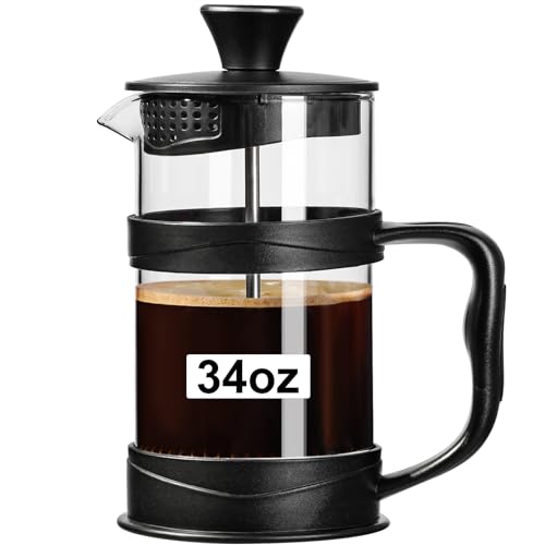 ParaCity French Press Kaffeebereiter 1000ml, Kaffeepresse aus Edelstahlfilter und hitzebeständigem Glas, Kaltbrüh-Kaffeemaschine, gut als Geschenk für Reisen und Zuhause (1000 ml schwarz) von ParaCity