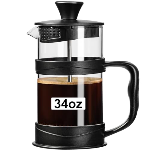 ParaCity French Press Kaffeebereiter, Kaffeepresse aus Edelstahlfilter und hitzebeständigem Glas, Kaltbrüh-Kaffeemaschine, gut als Geschenk für Reisen und Zuhause (1000 ML) von ParaCity