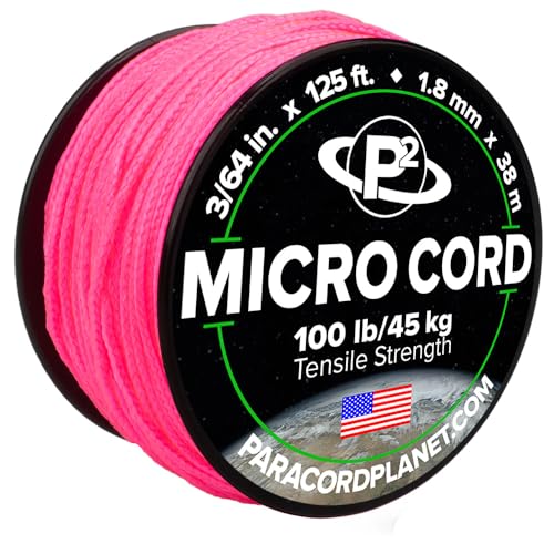 Paracord Planet Micro Paracord – dünne geflochtene Schnur Typ I zum Basteln, Angeln und für DIY-Projekte in 38 m Spulen – Neonrosa von PARACORD PLANET