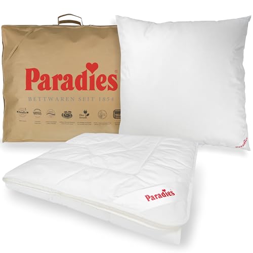 PARADIES Sommerdecke 155x220 Set mit Kissen 80x80 - Prima Bio Sommerbettdecke + Softy Top Bio medium Kopfkissen, Öko-Tex 100 Klasse 1, Bettzeug 155x220 Set von PARADIES