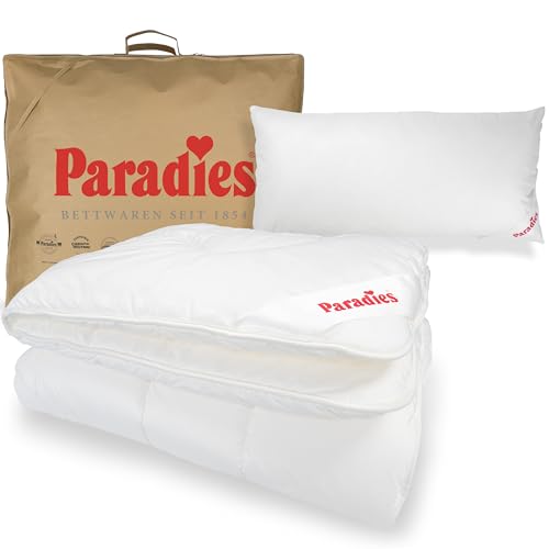PARADIES Winterdecke 155x220 Set mit Kissen 40x80 - Prima Bio Winterbettdecke + Softy Top Bio medium Kopfkissen, Öko-Tex 100 Klasse 1, Bettzeug 155x220 Set von PARADIES