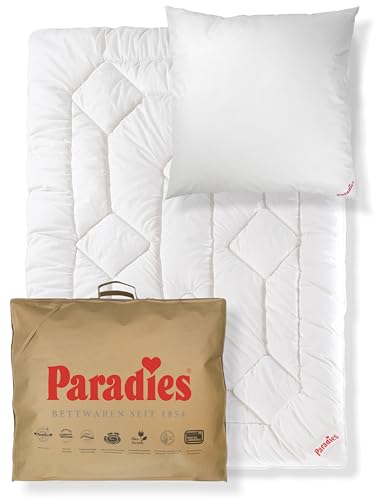 PARADIES Winterdecke 155x220 Set mit Kissen 80x80 - Prima Bio Winterbettdecke + Softy Top Bio medium Kopfkissen, Öko-Tex 100 Klasse 1, Bettzeug 155x220 Set von PARADIES