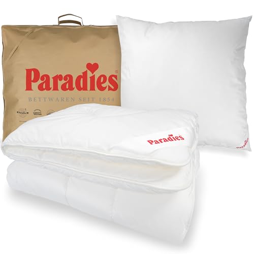 PARADIES Winterdecke 155x220 Set mit Kissen 80x80 - Prima Bio Winterbettdecke + Softy Top Bio medium Kopfkissen, Öko-Tex 100 Klasse 1, Bettzeug 155x220 Set von PARADIES