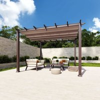 Paragon Outdoor Aluminium Pergola / Pavillon "Florida" mit ausziehbarem Sonnensegel, holzoptik cocoa, 350 x 350 x 235 cm (L x B x H) von PARAGON OUTDOOR