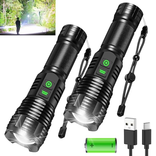 2 wiederaufladbare Taschenlampen, 1000 High Lumen Super Bright LED Tactical Flashlight mit 5 Modi, High Power Waterproof Dual Push Button / Dual Interface Flashlight für Notfall, Outdoor, Camping 2 wiederaufladbare Taschenlampen, 1000 High Lumen Super Bright LED Tactical Flashlight mit 5 Modi, High Power Waterproof Dual Push Button / Dual Interface Flashlight für Notfall, Outdoor, Camping von PARAROSE