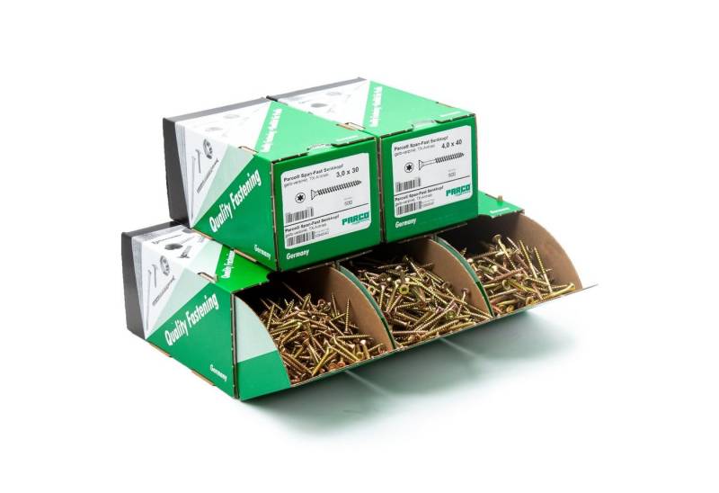 PARCO Schrauben- und Dübel-Set Spanplattenschrauben Sortiment Holzschrauben 1400/4900 Stück, Torx-Antrieb, Rostschutzbeschichtung von PARCO