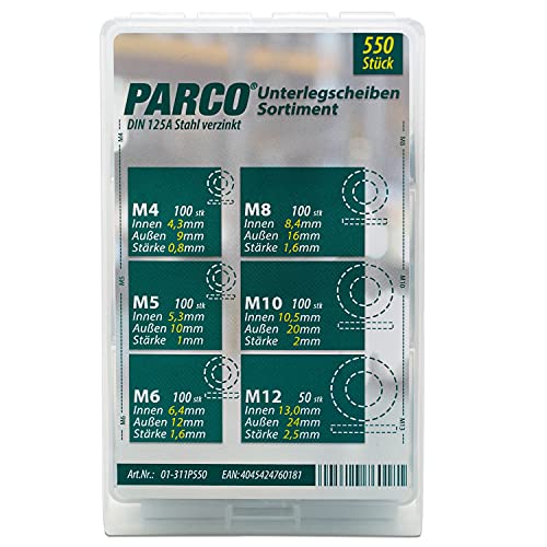 PARCO Unterlegscheiben Sortiment DIN125 A vz. 550 Stück von PARCO