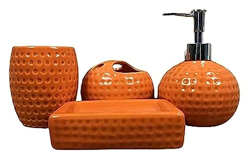 4-teiliges Badezimmer-Dekor-Zubehörset aus orangefarbener Keramik, bestehend aus Seifenlotionspender, Seifenschale, Zahnbürstenhalter und Becher, erhältlich in Mehreren Farben (Farbe: Orange) (Color von PAREKS