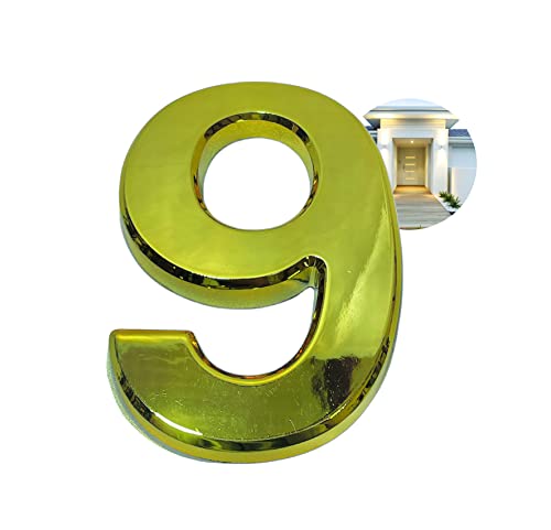 PARENCE - 3D-Türnummer – 10 cm – Premium-Kunststoff gebürstet – Gold-Effekt glänzend – extra starker Kleber – Hausnummer (9, Gold) PARC001 von PARENCE