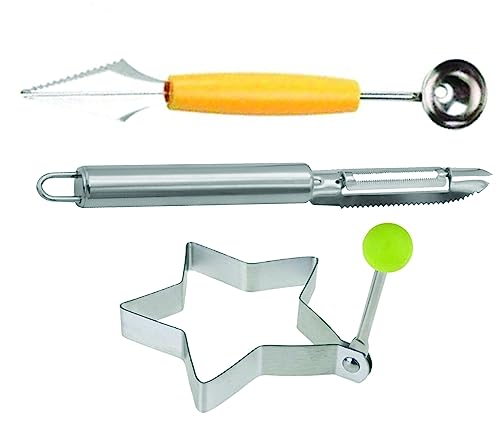 PARENCE.- "3-teiliges Küchenset" - 1 Sparschäler + 1 Skulpturenmesser + 1 Sternpilz/Obst und Gemüse (Ecome- und Bildhauermesser), Pfannkuchen und Eier (ausgefallene Sternform) von PARENCE