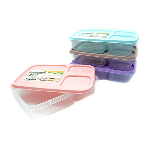 PARENCE.- Lunchbox mit 3 Fächern mit Deckel/angepasster Mikrowelle, Geschirrspüler - Kunststoff-Lunchbox - 1.2L / 21 * 14.5cm - Zufällige Farbe (blau, braun, lila, rosa) von PARENCE