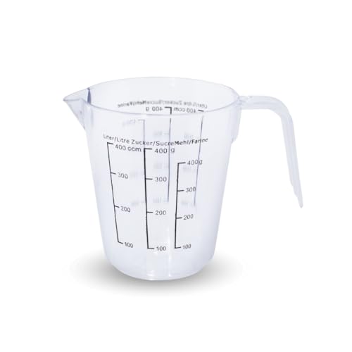PARENCE.- Messschale aus Kunststoff 400 ml mit Griff - Graduierungen Liter, Zucker, Mehl - Einfache und präzise Anwendung - Nicht in die Spülmaschine geben von PARENCE